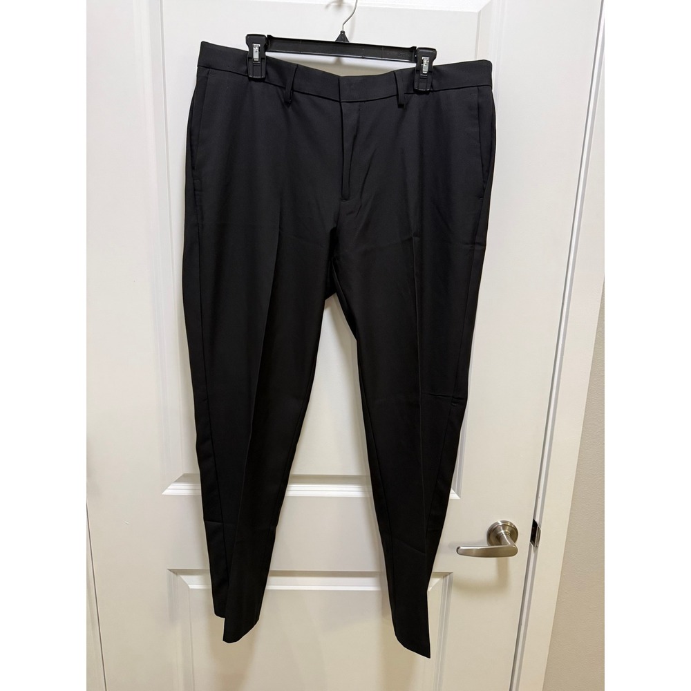 Kenneth Cole Reaction Techni-Cole Men Black Dress Pant Slim Fit 38x30 Flat Front